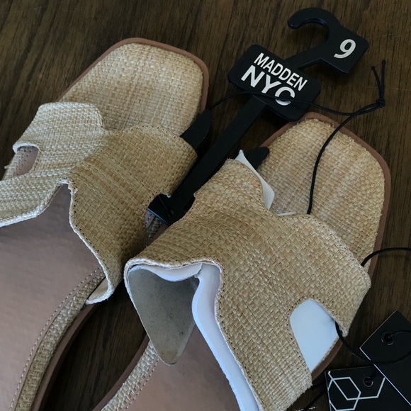 🔴 4/$15 Madden NYC Women's Tan Beige Raffia Open Toe Slides Sandals size 9 NWT - Picture 8 of 14